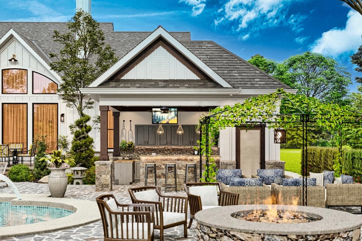 Plan 25789GE: Pool House with Cabana and Half Bath - Image #4 - Country, Craftsman, New American