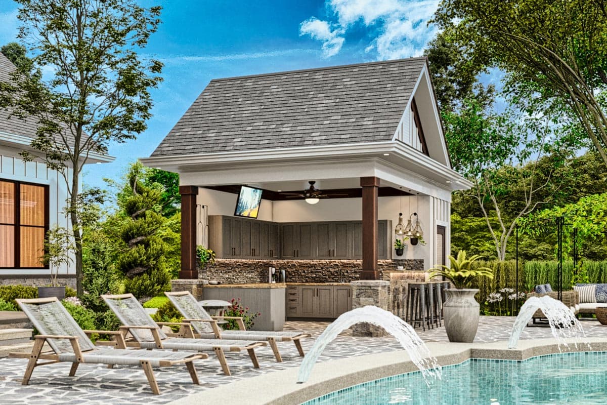 Plan 25789GE: Pool House with Cabana and Half Bath - Image #6 - Country, Craftsman, New American