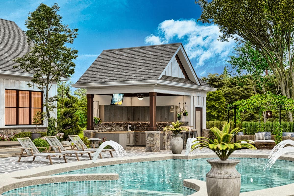 Plan 25789GE: Pool House with Cabana and Half Bath - Image #8 - Country, Craftsman, New American