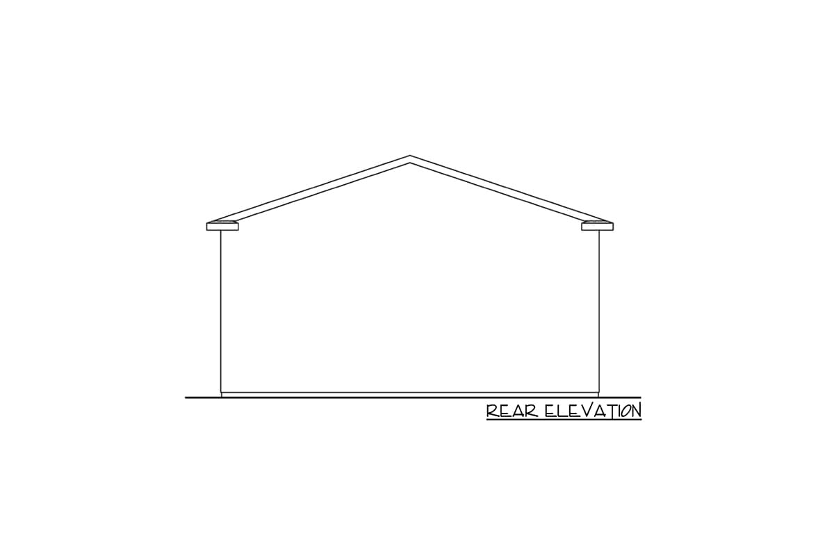 Rear elevation drawing of a house plan showing a simple gable roofline and wall structure.