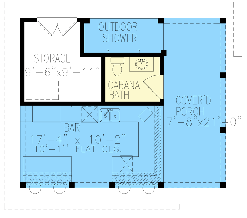 Plan 25790GE: Craftsman-Style Pool House with Cabana Bar and Bath - Floor Plan - Main Level - Country, Craftsman, New American, Rustic