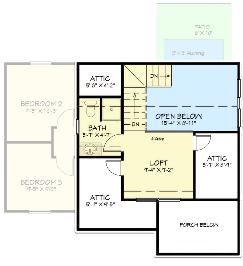 Plan 430829SNG: 800 Square Foot ADU Country Home Plan with 3 Beds - Floor Plan - 2nd Floor - Cottage, Country, Craftsman, Farmhouse, Traditional