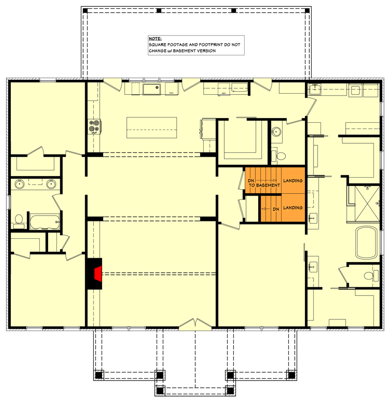 Plan 51931HZ: 3-Bed Southern Traditional-Style Plan with Home Office - 2400 Sq Ft - Floor Plan - Basement Stairs - Acadian, Southern, Southern Traditional, Traditional