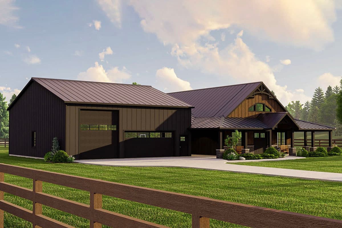 Plan 135199GRA: 2000 Square Foot Farmhouse-Inspired Barndominium-Style House Plan with Wraparound Porch - Image #4 - Barndominium, Country, Farmhouse, Modern Farmhouse, Mountain, Rustic