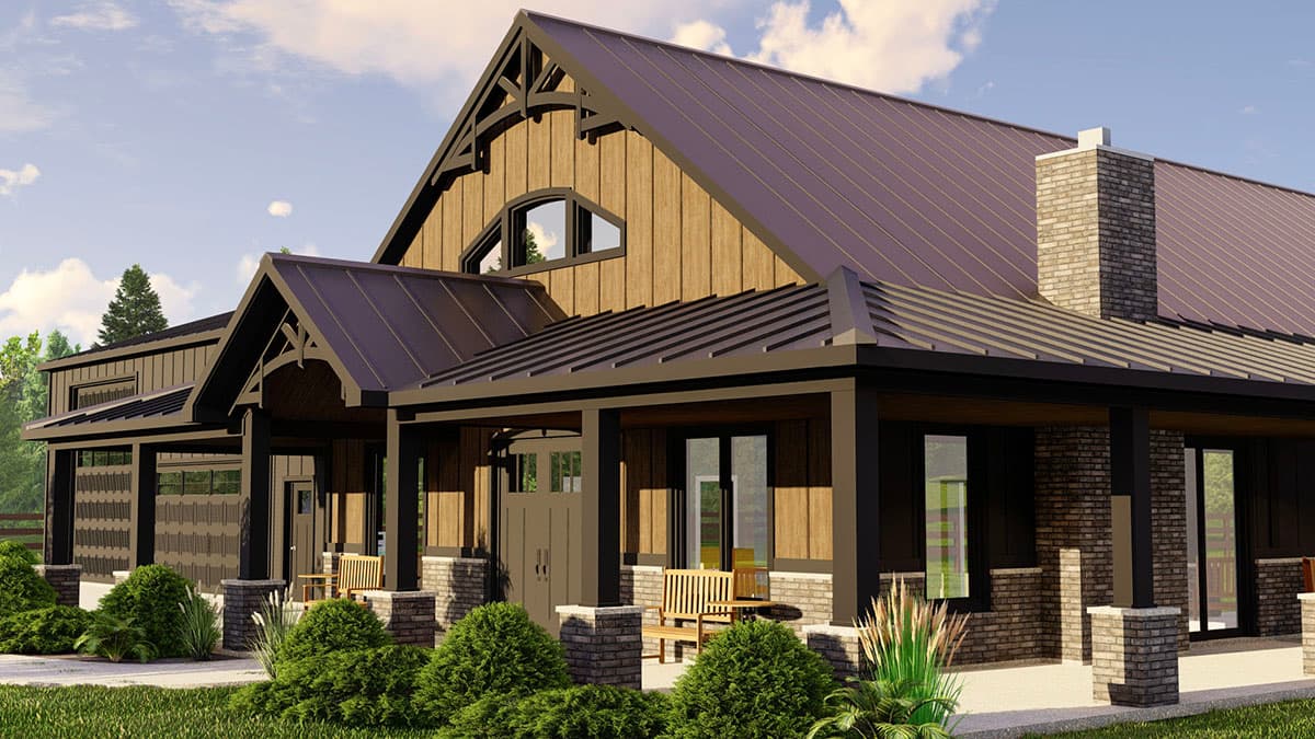 Plan 135199GRA: 2000 Square Foot Farmhouse-Inspired Barndominium-Style House Plan with Wraparound Porch - Image #5 - Barndominium, Country, Farmhouse, Modern Farmhouse, Mountain, Rustic