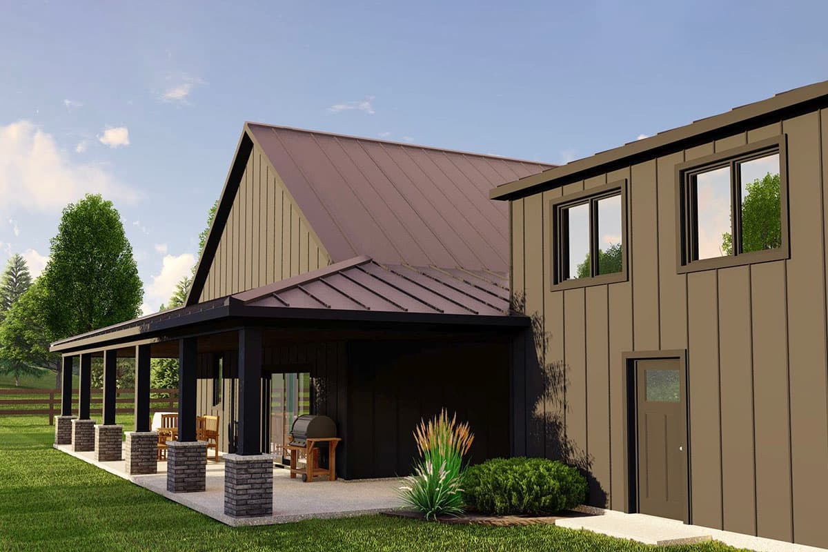 Plan 135199GRA: 2000 Square Foot Farmhouse-Inspired Barndominium-Style House Plan with Wraparound Porch - Image #6 - Barndominium, Country, Farmhouse, Modern Farmhouse, Mountain, Rustic