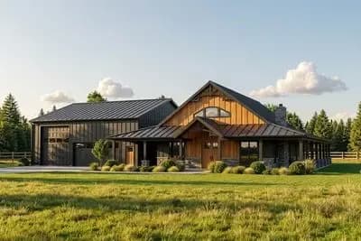 2000 Square Foot Farmhouse-Inspired Barndominium-Style House Plan with Wraparound Porch