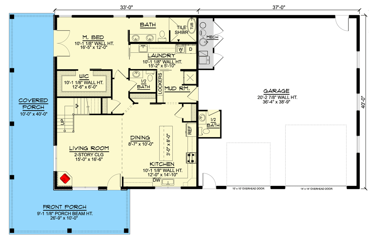 Plan 135200GRA: 2300 Square Foot Barndominium House Plan with Wraparound Porch - Floor Plan - Main Level - Barndominium, Country, New American, Rustic, Vacation