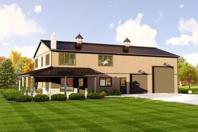 2300 Square Foot Barndominium House Plan with Wraparound Porch