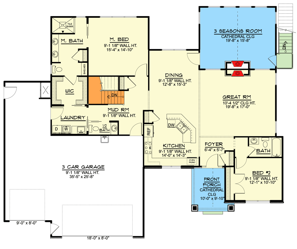 Plan 135201GRA: 1800 Square Foot Split Bedroom House Plan with Outdoor Fireplace - Floor Plan - Main Level - Country, Craftsman, New American, Ranch, Rustic