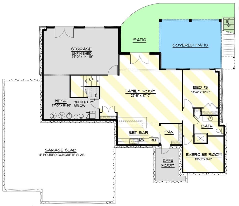 Plan 135201GRA: 1800 Square Foot Split Bedroom House Plan with Outdoor Fireplace - Floor Plan - Optionally Finished Walkout Basement - Country, Craftsman, New American, Ranch, Rustic