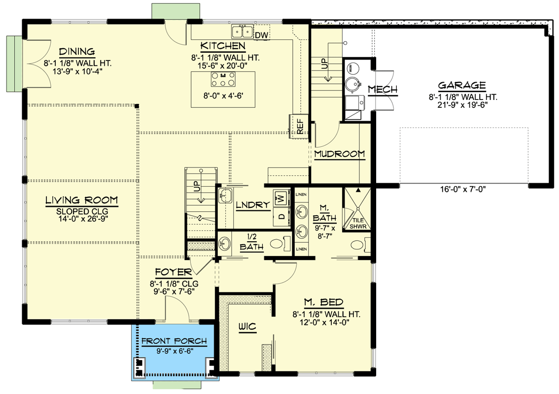 Plan 135204GRA: 2200 Square Foot 3-Bed Modern Home Plan with 2-Car Garage - Floor Plan - Main Level - Contemporary, Mid Century Modern, Modern, Mountain, Northwest