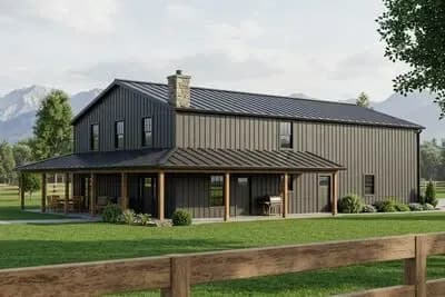 1600 Square Foot Barndominium-Style House Plan with 2-Car Side-Entry Garage