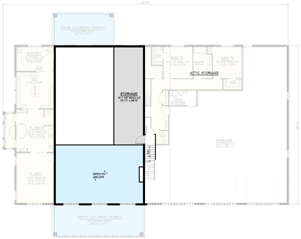 Plan 135206GRA: 3-Bed Barndo-Style House Plan with Timbered 2-Story Front Porch - Floor Plan - 2nd Floor