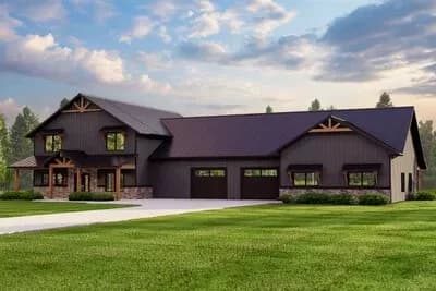 Multi-Generational Barndo-Style House Plan with Massive Connecting Garage Shop - 4314 Sq Ft