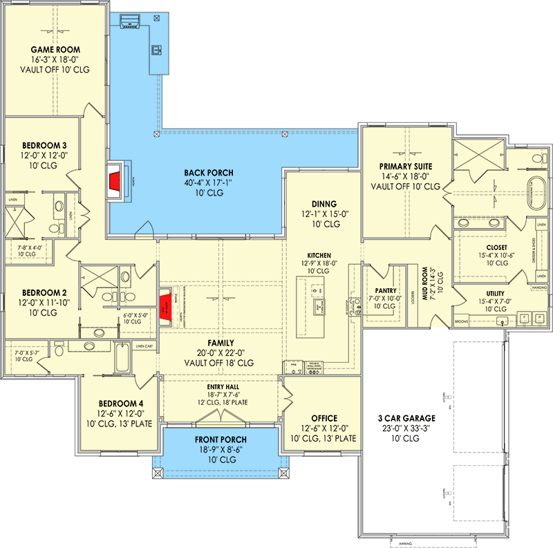 Plan 818030JSS: New American Ranch Plan with Private Primary Suite - 3564 Sq Ft - Floor Plan - Main Level - Cottage, Country, Craftsman, European, New American, Ranch, Transitional