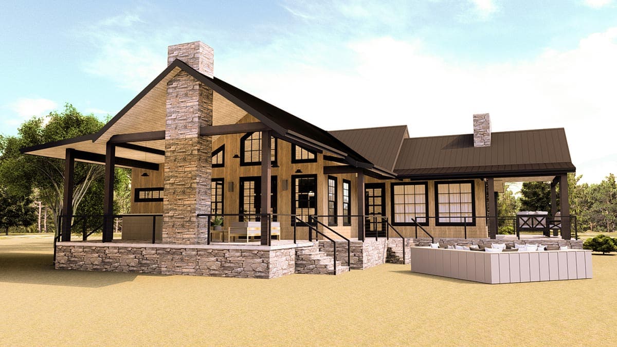 Plan 744502ABR: One Bed Modern Mountain Cabin Under 1300 Square Feet with Wraparound Porch - Image #4 - Cabin, Cottage, Country, Craftsman, Mountain, New American, Ranch, Rustic
