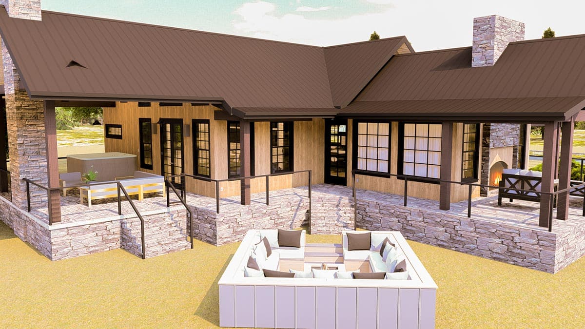 Plan 744502ABR: One Bed Modern Mountain Cabin Under 1300 Square Feet with Wraparound Porch - Image #5 - Cabin, Cottage, Country, Craftsman, Mountain, New American, Ranch, Rustic