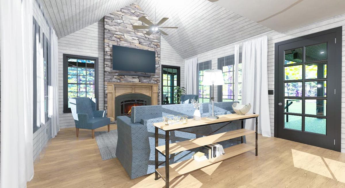 Plan 744502ABR: One Bed Modern Mountain Cabin Under 1300 Square Feet with Wraparound Porch - Image #7 - Cabin, Cottage, Country, Craftsman, Mountain, New American, Ranch, Rustic