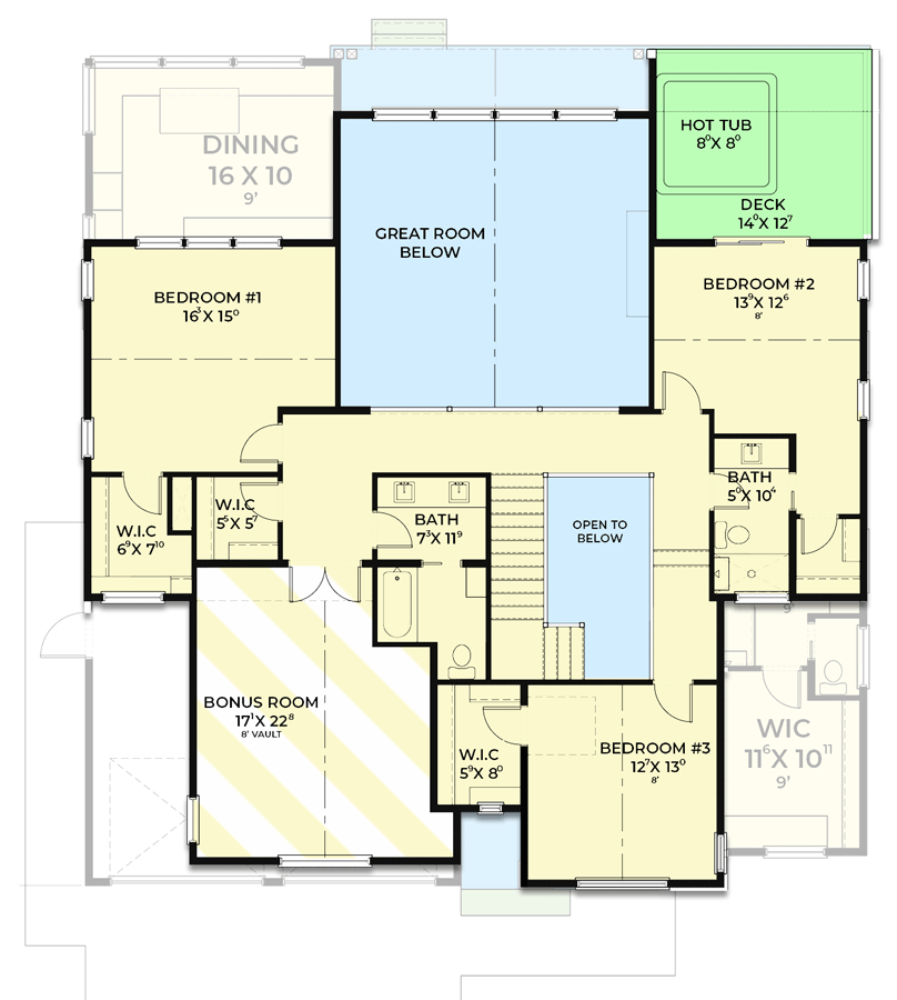 Plan 280183JWD: 4-Bed New American House Plan Under 3400 Square Feet with Main-Level Master Suite - Floor Plan - 2nd Floor - Contemporary, Country, Craftsman, New American