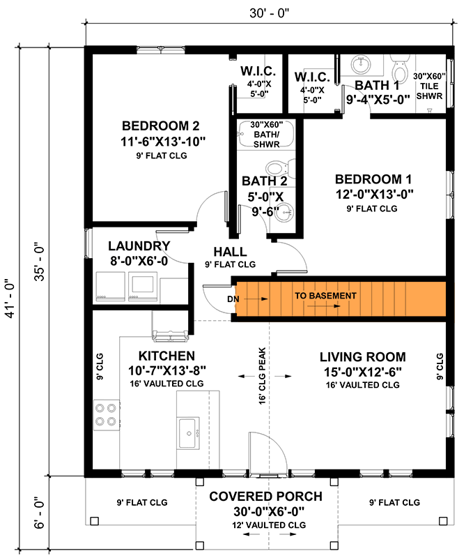 Plan 420082WNT: 1000 Square Foot 2 Bedroom Craftsman House Plan - Floor Plan - Basement Option Stair Location - Cottage, Craftsman, New American, Rustic