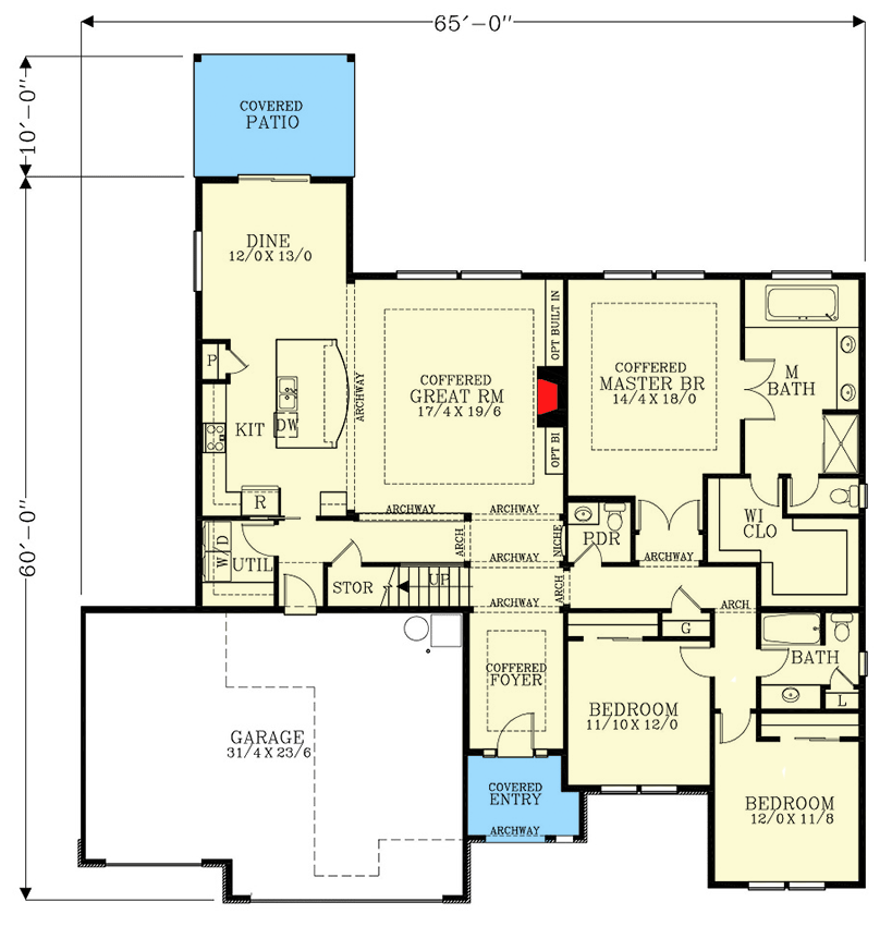 Plan 28022J: 2500 Square Foot New American House Plan with Finished Bonus Above Garage - Floor Plan - Main Level - Country, Craftsman, New American, Ranch