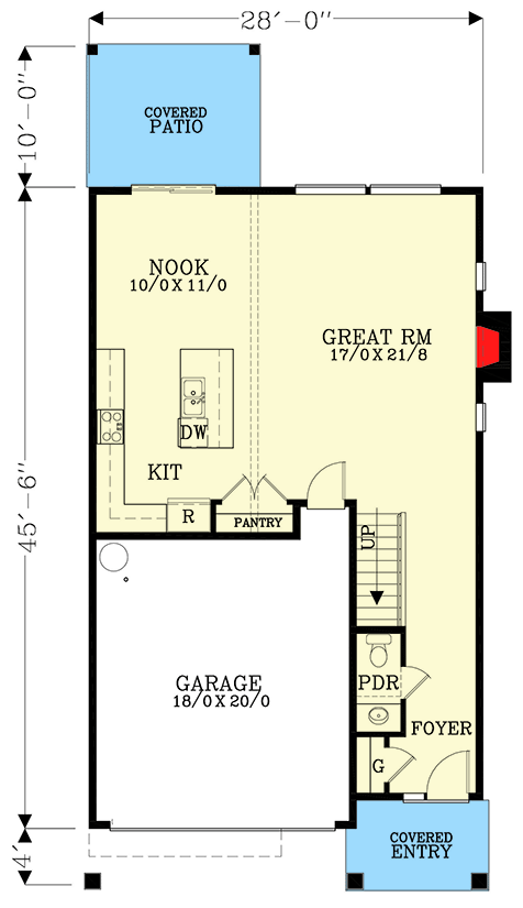 Plan 28028J: 2-Story 4-Bed Modern House Plan Under 2200 Square Feet with 2-Car Garage - Floor Plan - Main Level - Contemporary, Modern, Northwest