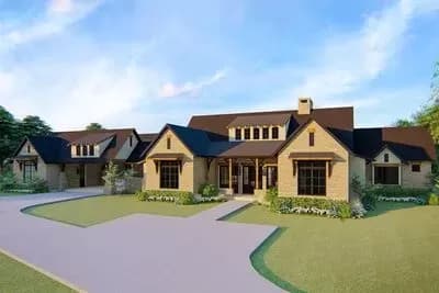 4-Bed Hill Country House Plan with 4-Car Motor Court and Large Covered Outdoor Living Space