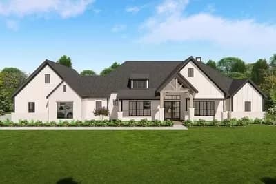 Expanded One-Level New American Craftsman House Plan with Home Office and Game Room