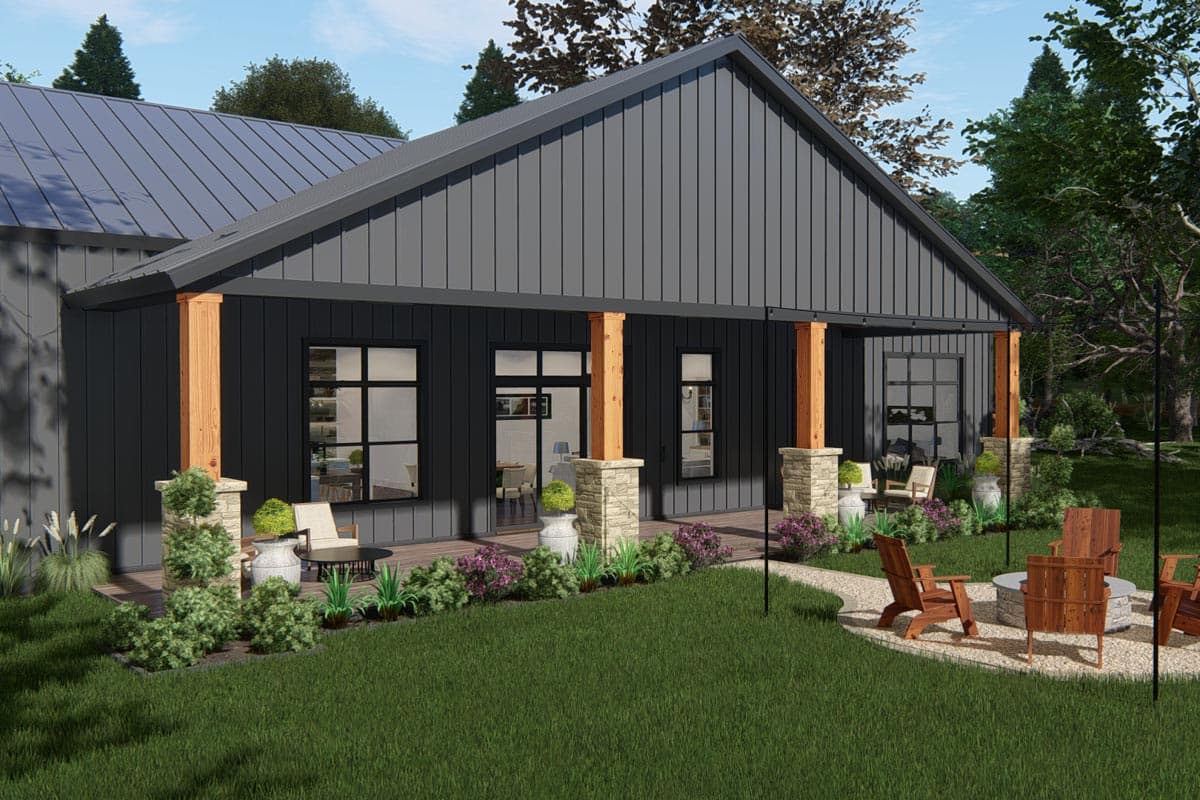 Plan 25429TF: 2600 Square Foot Modern Ranch Barndominium Plan with 14 Foot Ceilings in Open Living Area - Image #7 - Barndominium, Country, New American, Ranch, Rustic, Traditional