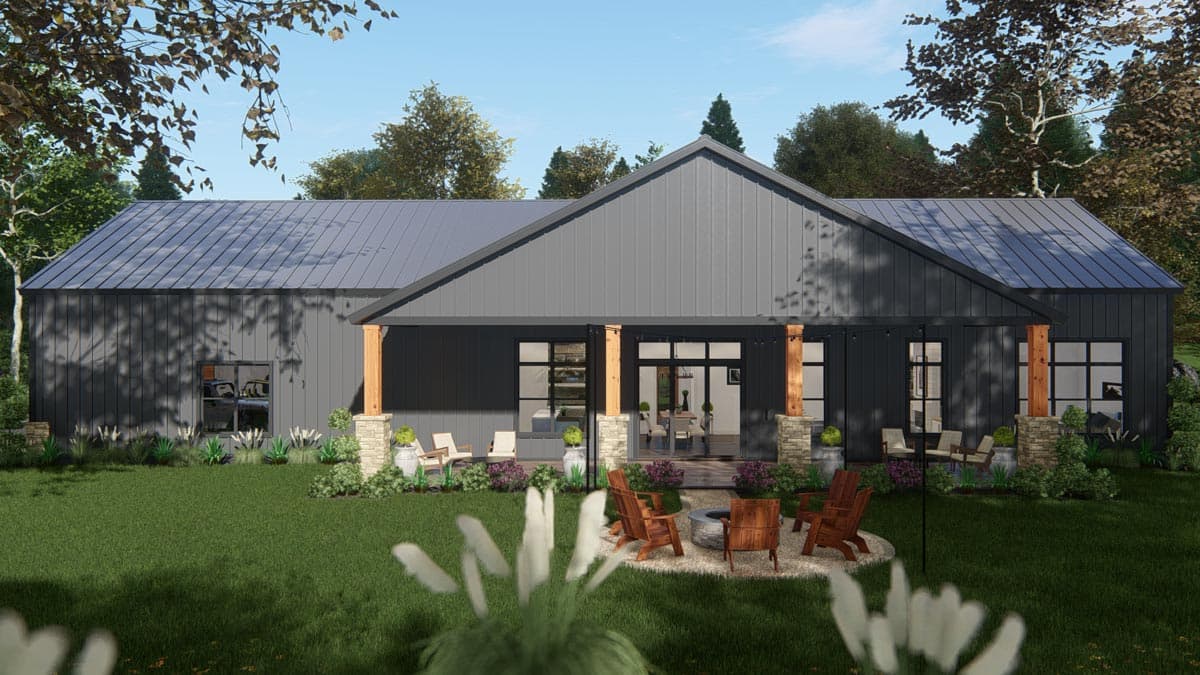 Plan 25429TF: 2600 Square Foot Modern Ranch Barndominium Plan with 14 Foot Ceilings in Open Living Area - Image #8 - Barndominium, Country, New American, Ranch, Rustic, Traditional