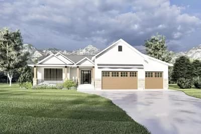 New American Ranch Home Plan Under 2900 Square Feet with Lower Level Apartment Expansion