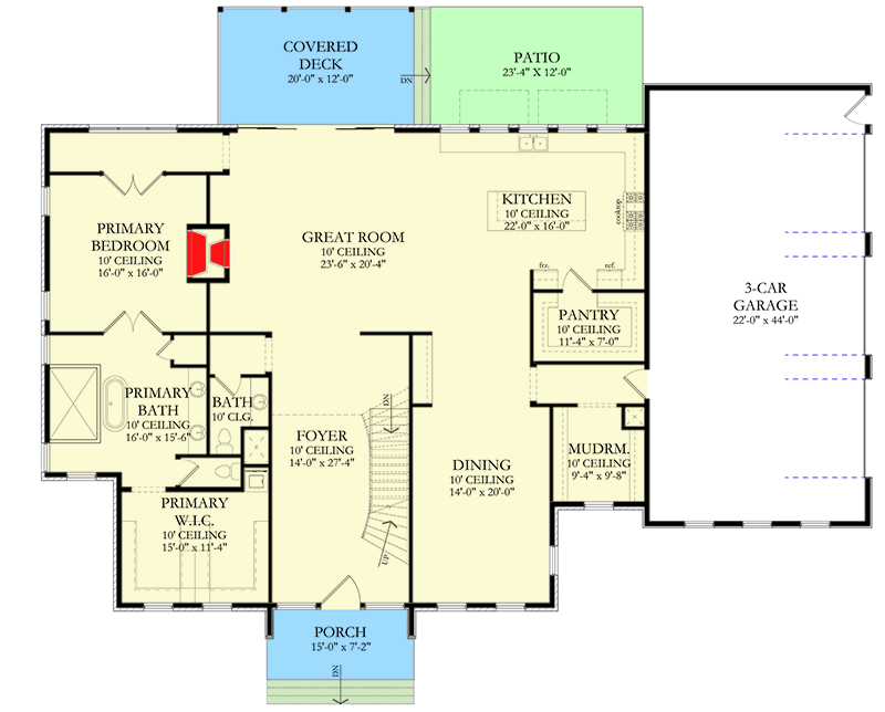 Plan 490087NAH: Transitional Home Plan Under 6000 Square Feet with Two Home Offices Upstairs - Floor Plan - Main Level - French Country, Traditional, Transitional