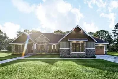 One-Story New American House Plan Under 3300 Square Feet with Lower Level Expansion