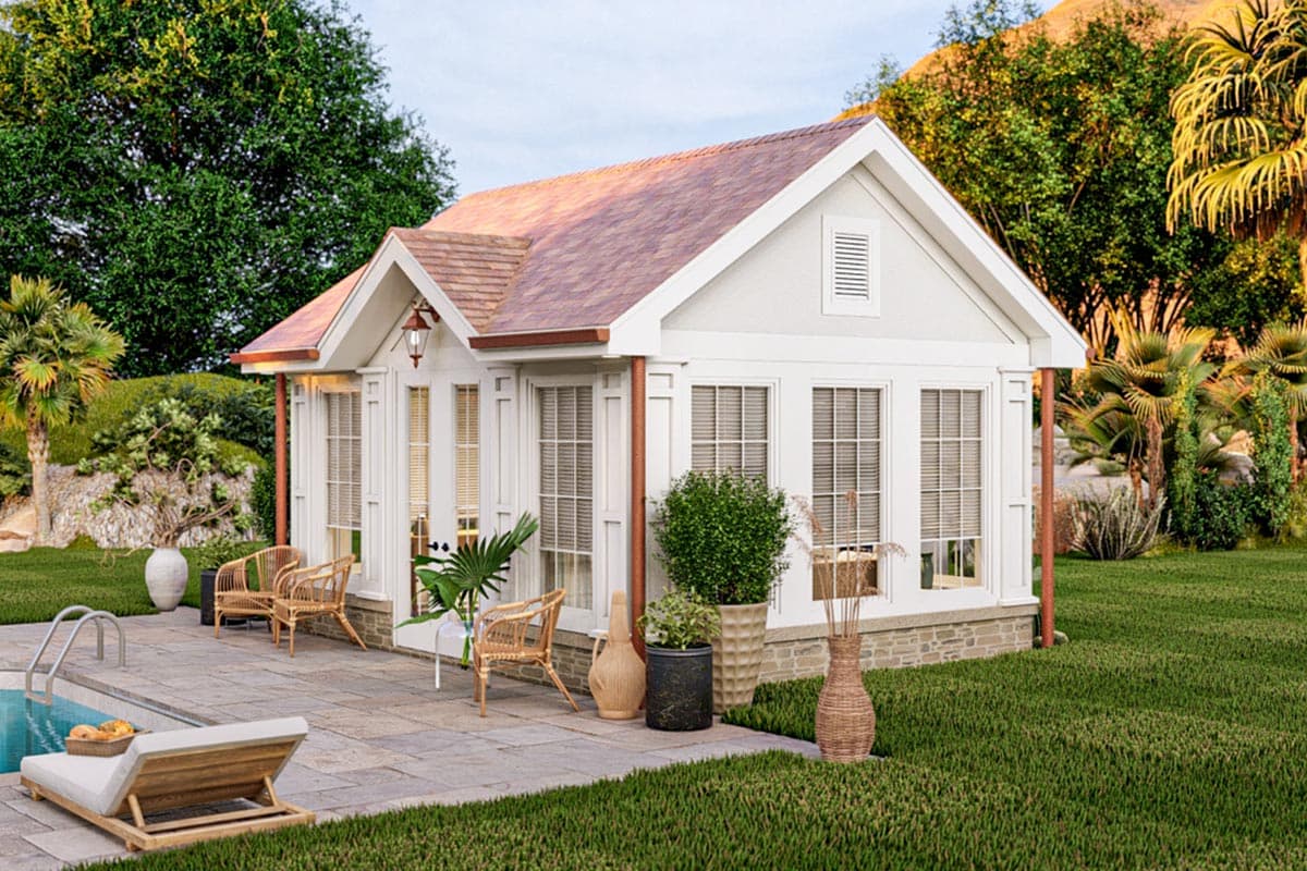 Plan 623159DJ: Backyard Office or Pool House Plan with Cottage Styling - Image #4 - Cottage, Country