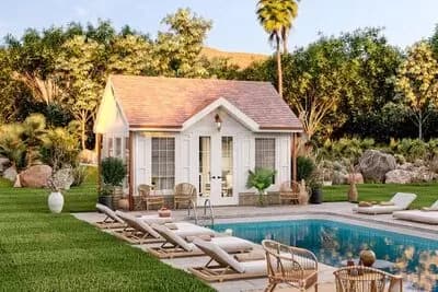 Backyard Office or Pool House Plan with Cottage Styling