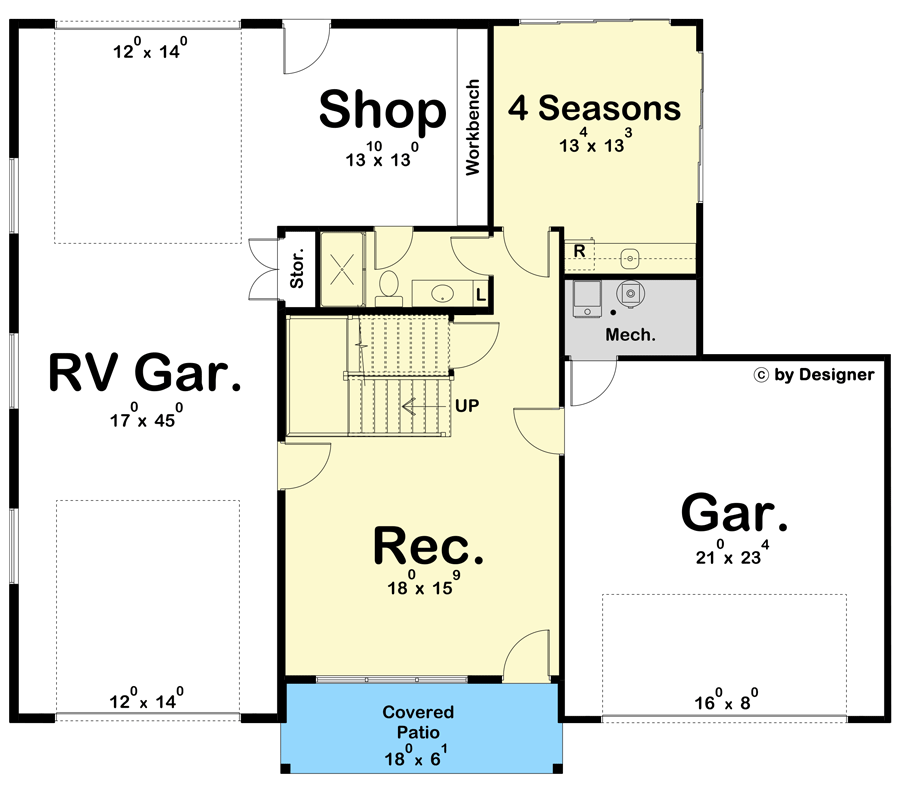 Plan 623160DJ: New American Carriage House Plan with RV Garage and Shop - 1870 Sq Ft - Floor Plan - Main Level - Barndominium, Carriage, Contemporary, New American, Transitional
