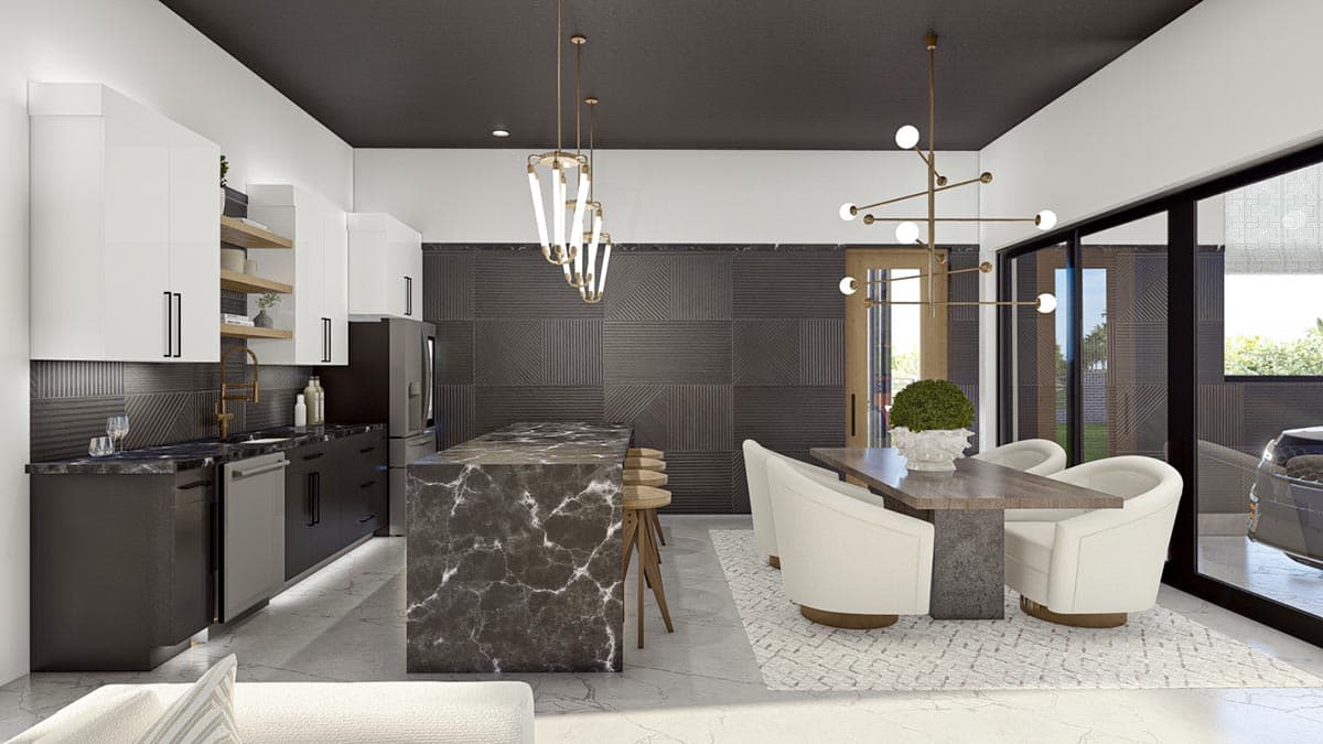 Plan 623161DJ: 3000 Square Foot 6-Car Modern Garage with 1000 Square Feet of Finished Space - Image #6 - Barndominium, Contemporary, Mid Century Modern, Modern