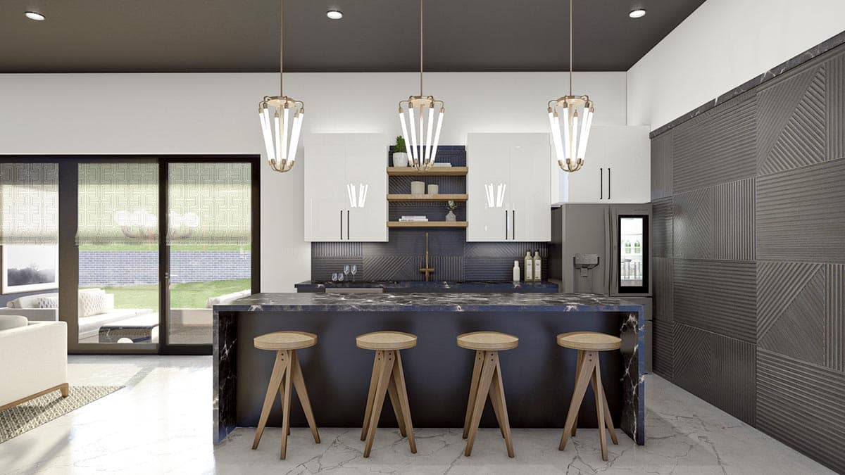 Plan 623161DJ: 3000 Square Foot 6-Car Modern Garage with 1000 Square Feet of Finished Space - Image #7 - Barndominium, Contemporary, Mid Century Modern, Modern