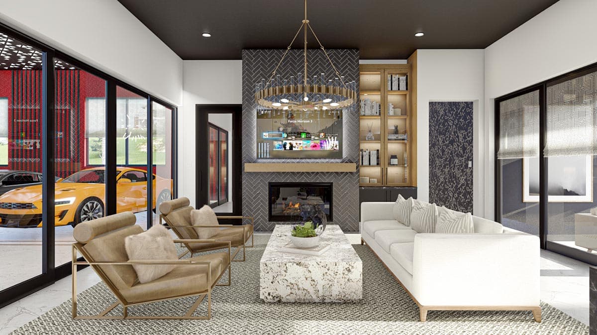 Plan 623161DJ: 3000 Square Foot 6-Car Modern Garage with 1000 Square Feet of Finished Space - Image #8 - Barndominium, Contemporary, Mid Century Modern, Modern