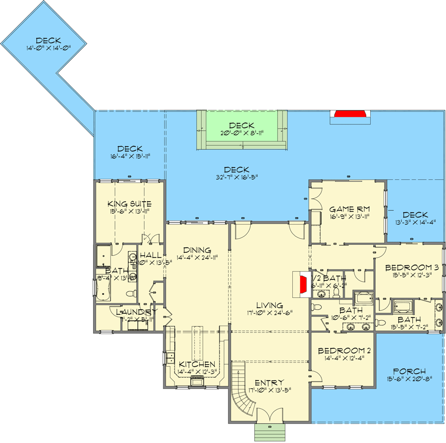Plan 744504ABR: 5-Bed Modern Mountain House Plan with Over 6000 Square Feet of Outdoor Space - Floor Plan - Main Level - Country, Craftsman, Mountain, New American, Northwest, Rustic