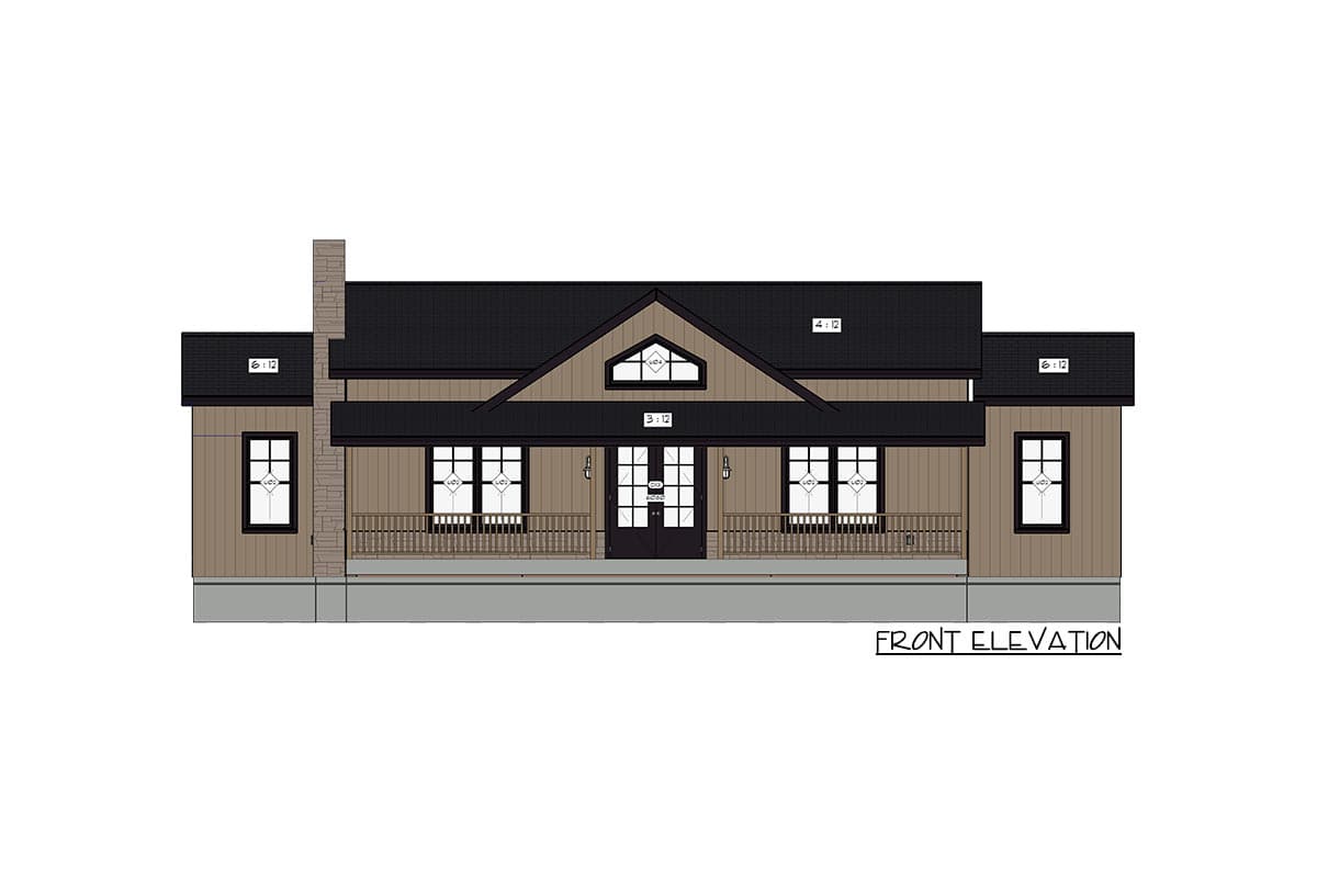 Plan 744505ABR: Modern Cozy Cottage House Plan Under 1500 Square Feet with Central Game Room - Image #10 - Country, New American, Ranch, Rustic