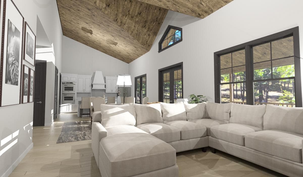 Plan 744505ABR: Modern Cozy Cottage House Plan Under 1500 Square Feet with Central Game Room - Image #7 - Country, New American, Ranch, Rustic