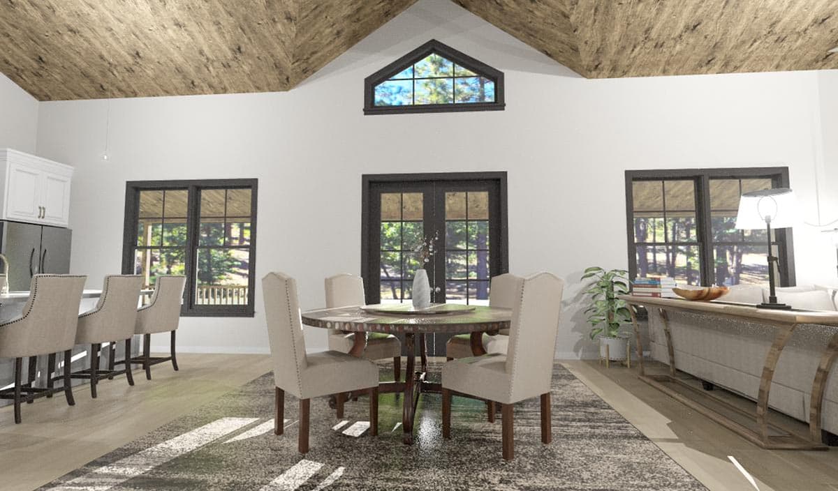 Plan 744505ABR: Modern Cozy Cottage House Plan Under 1500 Square Feet with Central Game Room - Image #8 - Country, New American, Ranch, Rustic