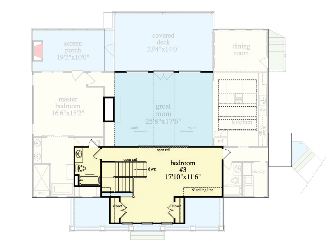 Plan 29902RL: Farm-Style House Plan Designed for Rear View Lots with Open Breezeway and a 2-Car Garage - Floor Plan - 2nd Floor - Country, Farmhouse, Modern Farmhouse, Mountain, New American, Traditional