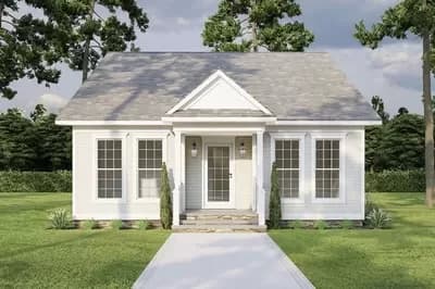 3-Bed Country Cottage House Plan with Vaulted Living Area - 1284 Sq Ft