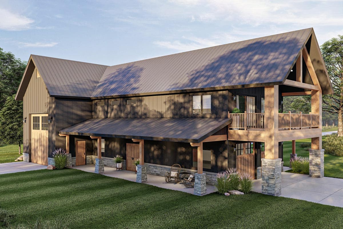 Plan 623163DJ: Barndominium-Style Carriage House Plan with 2-Bedrooms - 1275 Sq Ft - Image #5 - Barndominium, Carriage, Country, Craftsman, New American