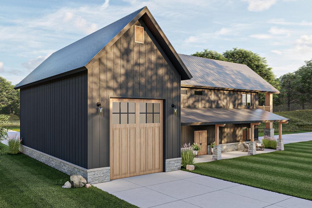 Plan 623163DJ: Barndominium-Style Carriage House Plan with 2-Bedrooms - 1275 Sq Ft - Image #6 - Barndominium, Carriage, Country, Craftsman, New American