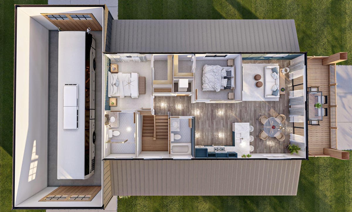 Plan 623163DJ: Barndominium-Style Carriage House Plan with 2-Bedrooms - 1275 Sq Ft - Image #15 - Barndominium, Carriage, Country, Craftsman, New American