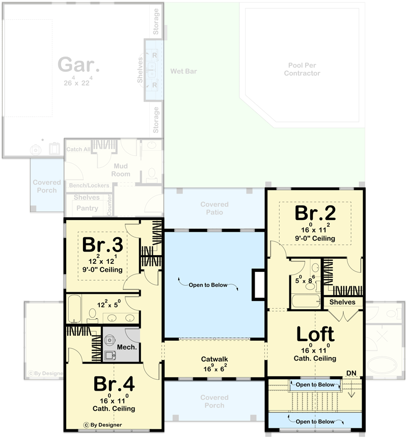 Plan 623164DJ: Modern Scandinavian House Plan with 4 Beds and 2-Story Great Room - 3300 Sq Ft - Floor Plan - 2nd Floor - Contemporary, Mountain, New American, Scandinavian, Transitional